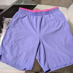 Fabletics Men’s Lavender Athletic Shorts with Pink Waistband